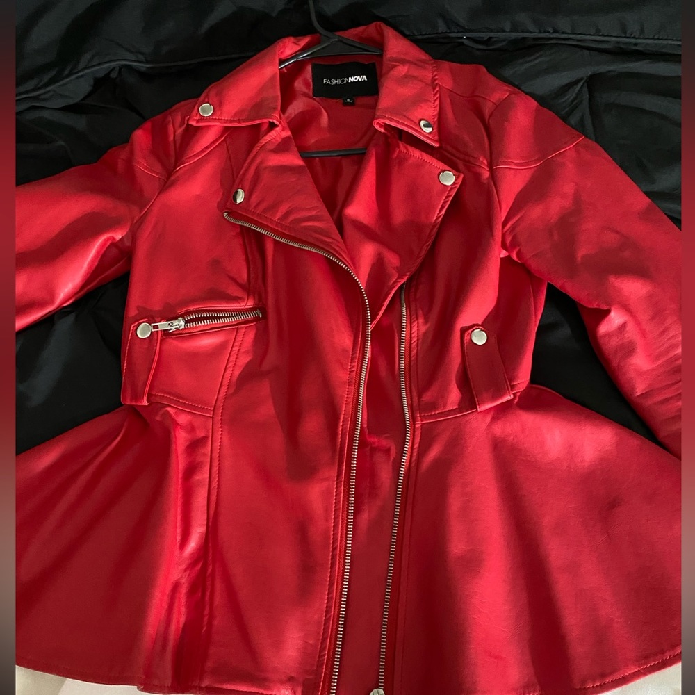 Red Faux Leather Jacket